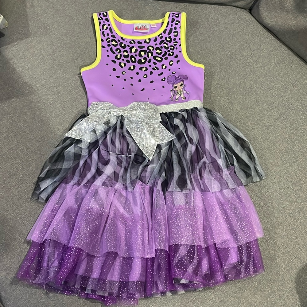 LOL Surprise Purple Gray Black Animal print Silver Sequins Bow tutu Dress